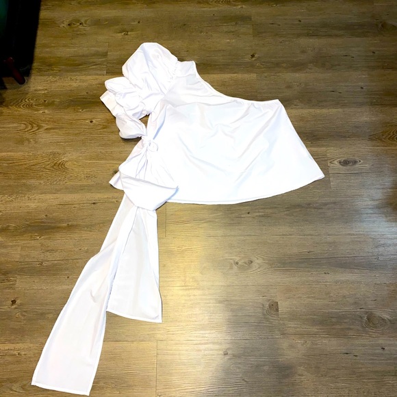 White off the shoulder poplin tie shirt - Picture 2 of 3